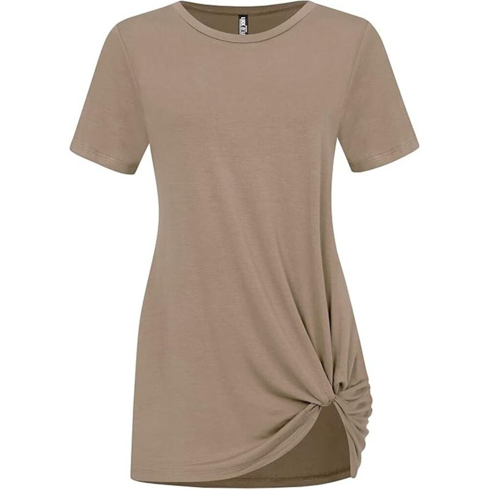 Women’s XL Brown Casual Twist Knot Tunic Top Shirt